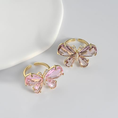 OIDIMS Crystal Butterfly Ring Open Statement Rings Sparkling Cubic Zirconia Bow Engagement Promise Wedding Ring Expandable Finger Band Delicate Jewelry Gifts for Women Christmas Birthday4