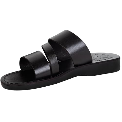Holy Land Market Men/Women Biblical Jesus Leather Sandals/Slides From Jerusalem (Nazareth Black)