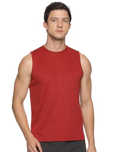 Image of DOMIN8 Men's 100% Spun Polyester Sleeveless Basketball Sports Gym Tank top| Breathable Moisture Wicking Anti Odor Sleeveless t Shirt for Men| Running Workout| Fashion Vest Red