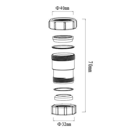 Rohrverlängerungsanschluss, 40 mm Buchse auf 32 mm Buchse, Reduzierstück, gerades Rohrreduzierstück, Ablaufabfalle, Rohrverlängerungsverbinder
