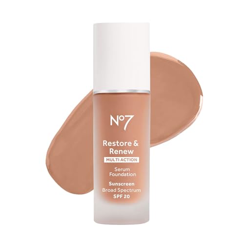 Best Boots No7 Foundation for Mature Skin: Top Picks! 12 No7 Restore & Renew Multi Action Serum Foundation - Wheat - Liquid Foundation Makeup with Vitamin C, Vitamin E & Collagen for Face - Beauty Skin Serum Formula with Medium Coverage (30ml)