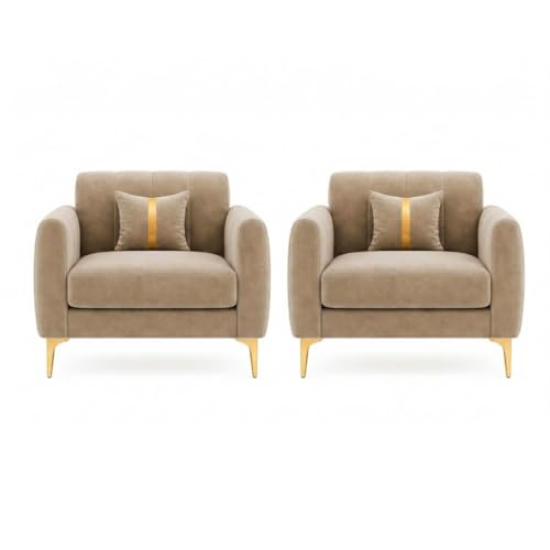Image of Hermione Luxe Velvet-Suede Fabric 3 Seater + 1 Seater + 1 Seater Sofa Set | Golden Legs | Comfortable & Spacious Seating | Modern Sofa Set for Living Room - Beige