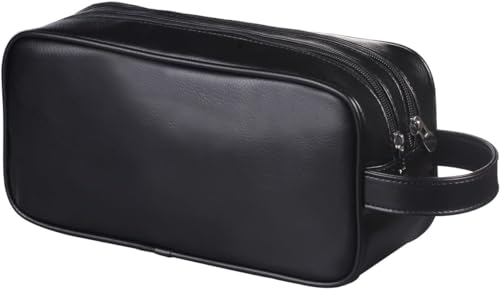 ABCHCHS Travel Toiletry Bag for Men and Women - PU Leather Makeup Cosmetic Bag - Organizer for Toiletries Accessories - Waterproof Shaving Dopp Kit Case - Multifunction Packing Organizer PouchBlack
