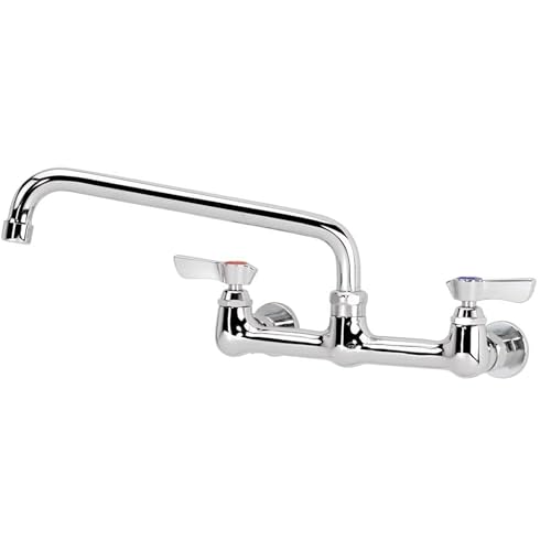 Krowne 12-810L Wall Mount Faucet, Silver Series, 8" Center Splash-Mounted, Heavy Duty Low Lead Faucet with 10" Swing Spout, 1.8 GPM, Chrome-Plated, NSF, 12-3/8"W x 10" D x 4-3/8"H