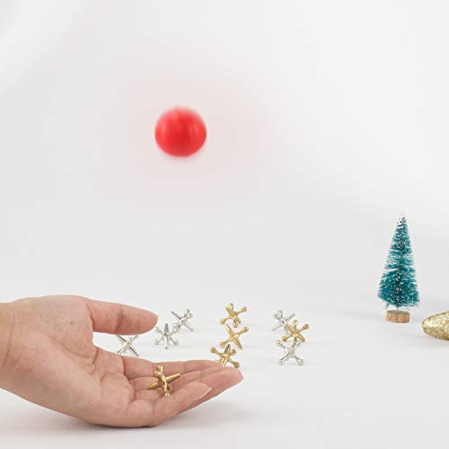 Biubee 5 Sets Retro Metal Jacks and Ball Game- 50 Pcs Gold and Silver Toned Jacks with 5 Red Rubber Bouncy Balls, Classic Game of Jacks for Party Favor, Game Prizes, Kids and Adult of All Ages - Thumbnail 4