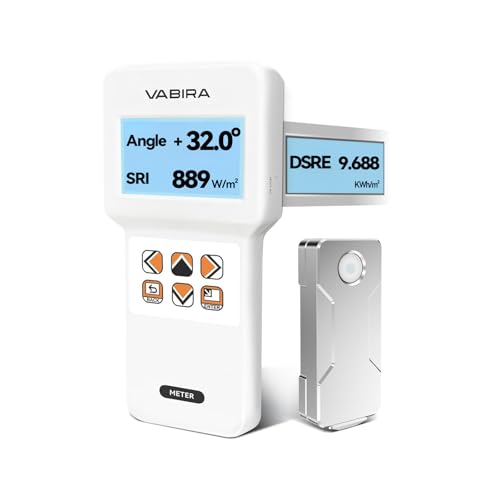 VBR-SOL Solar Power Meter with Panel Angle Measurement, Up to 3499 W/m&sup2;, 28-Day Daily Energy Record