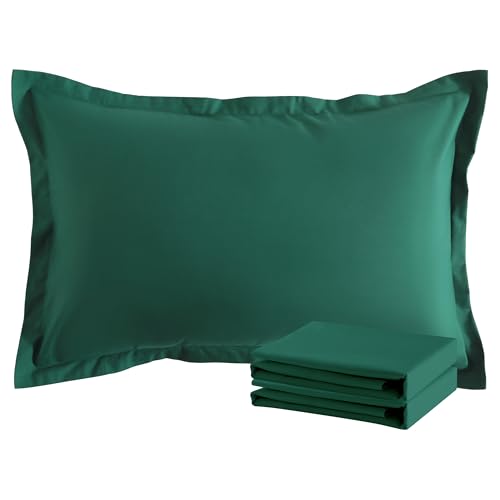 NTBAY Standard Pillow Shams - 2 Pack Brushed Microfiber 20x26 Sham Covers - Super Soft and Cozy, Wrinkle, Fade, Stain Resistant 20x26 Inches Oxford Pillowcases, Dark Green