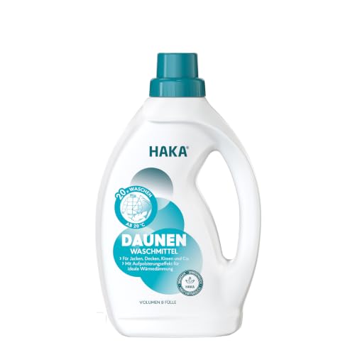 HAKA Daunenwaschmittel, 1 L 20 WL, für Daunen & Federn, erhält Bauschkraft