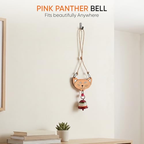 Image of Aakriti Art Creations Pink Cat Wind Chime with Metal Bell | Handmade Wooden & Metal Wind Chime | Matte Decorative Wind Chimes for Balcony, Garden & Home, Living Room & Gifting