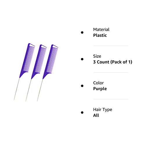 3Pcs Rat Tail Combs,Barber Styling Combs For Women,Anti Static Heat Resistant Hairdressing Comb (Purple) #TOP6
