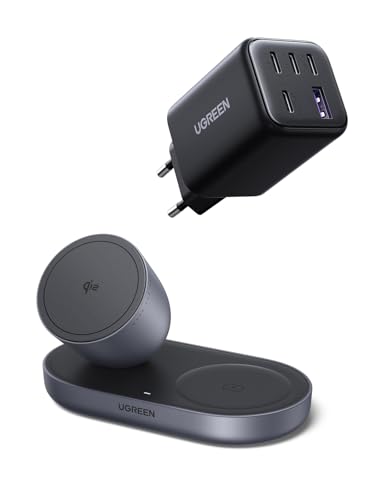 Cargador USB C 5 Puertos GaN 45W para Evitar Enredos con Base Magnética de 15W 2 en 1