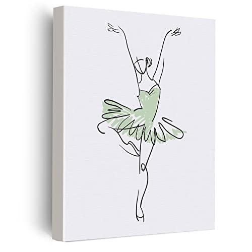 Funny Green Ballet Girl Canvas Print Decor Ballet Dancers Painting Line Art Posters Home Women Bedroom Girls Room Decoration 11.5X15 Inches (Framed) #TOP12