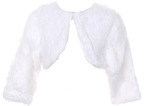 AkiDress Faux Fur Shrug with Pearl Button in White for Little Girl