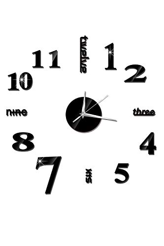 SMTD 3D Spiegel Oberflächen Große Uhr Zimmerdeko Wanduhr Rahmenlose DIY Wanduhr Wandaufkleber Flur Spiegel Stumm Wanduhr Wandtattoo (Batterie Nicht Enthalten) Black Cover