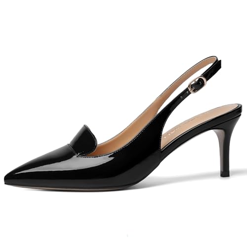 ROSERWISH Womens Sexy Elegant Slingback Patent Pointed Toe Work Stiletto Mid Heel Pumps Dress Shoes 2.5 Inch2