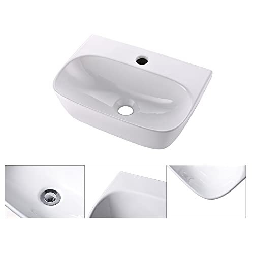 Friho Small Bathroom Sink, Wall Mount Sink, White Wall Mounted Bathroom Vessel Sink, Mini Modern Lavatory Porcelain Ceramic Washing Bathroom Vanity Sink