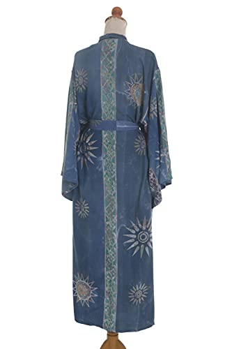 Novica Blue Women's Batik Long Robe, 'Midnight In Blue' (One Size Fits Most) #TOP5