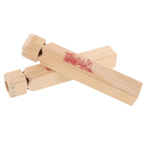 男の子と女の子のための木製の列車のホイッスルのおもちゃ2個、 なミュージ ホイッスルの小さなおもちゃ、男の子と女の子のパーティーの記念品