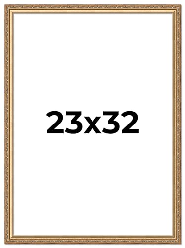 Poster Palooza 23x32 Traditional Antique Gold Complete Wood Picture Frame with UV Acrylic Plexiglass, Foam Board Backing & Hardware Included
