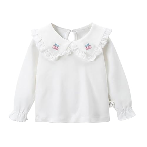 Toddler Girls Lace Ruffle Collar Cotton Shirts Long Sleeve Bottom Solid Tops Kid Cute Embroidery Casual Elastic Cuff Clothes