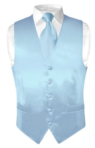Men's SILK Dress Vest & NeckTie Solid BABY BLUE Color Neck Tie Set