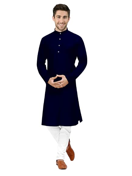 fashtastic Men's Regular Fit Navy Blue Cotton-Blend Kurta Pyjama Set-picture-21
