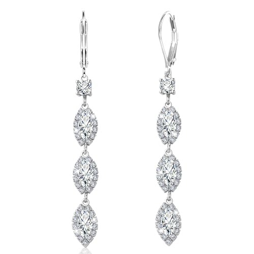 ALEXCRAFT 925 Sterling Silver Dangle Leverback Earrings for Women Trendy 14K Goldplated Hypoallergenic Lightweight Statement Long Cubic Zirconia Teardrop Dangling Earrings Brides Engagement Wedding