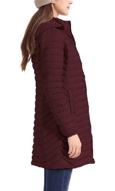 Women's Packable Long Puffer Jacket Lightweight Quilted Parka Jacket Winter Coat with Detachable Hood4