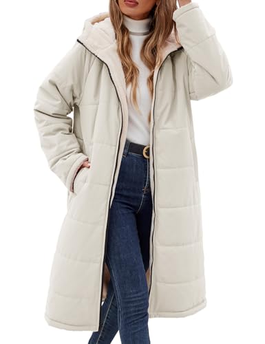 Tuopuda Damen Wintermäntel Lang Winterjacke Warm Winter Fleece Gefüttert Sweatjacke Jacke Mantel Parka Jacket mit Kapuze Teddyfleece Steppjacke Übergangsjacke Winterparka...