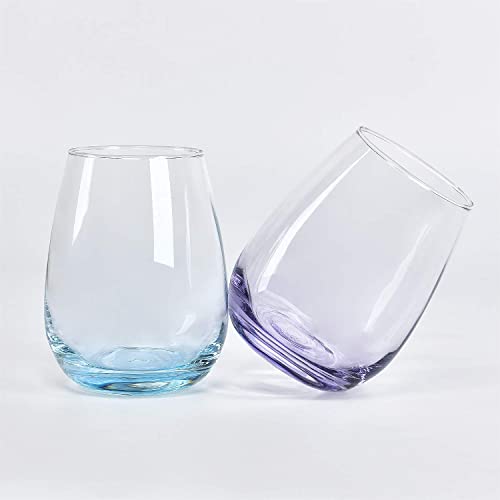 Colored Stemless Wine Glass Set Of 6, Vibrant Splash Wine Glasses With Colored Bottom For Women Men Friends Sister, Good Gift Idea For Festival Wedding Birthday Party, 15 Oz #TOP5