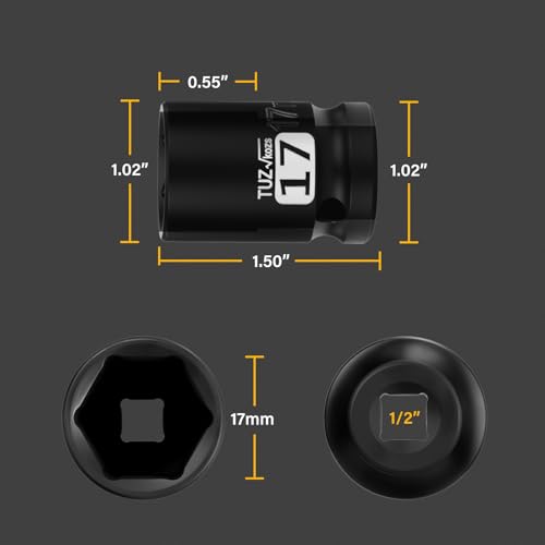 Image of 1 /2 Inch Drive 17mm Shallow Metric Impact Socket,CR-MO,6 Point Radius Corner Design,Square Chamfered Opening,Axle Nut Impact Grade Socket for Easy Removal