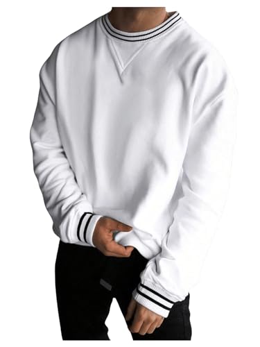 Verdusa Men's Round Neck Long Sleeve Sweatshirt Striped Hem Drop Shoulder Pullover Shirt Tops