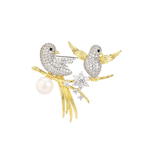 Broche oiseaux fantaisie mode avec perle pour veste manteau et écharpe femme