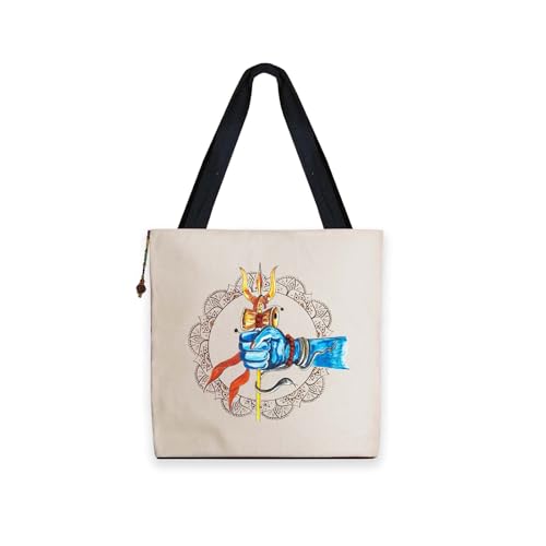 Image of Hand-Printed Tote Bag with Classical Design-Reusable, Zipper Closure For Women & Girls