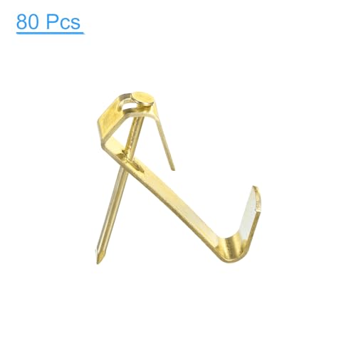 Image of uxcell Picture Hangers, 80Pcs 30lb - Metal Picture Hanging Kit with Nails, Picture Frame Hooks on Drywall Wooden Wall for Clock, House Decoration (Gold)