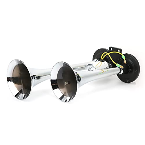 Universal Car Pneumatic Air Horn Dual Trumpet 130Db 12V 24V Train Auto Lorry Truck Made From Durable Abs And, Multifunctional Accessory For Home Use