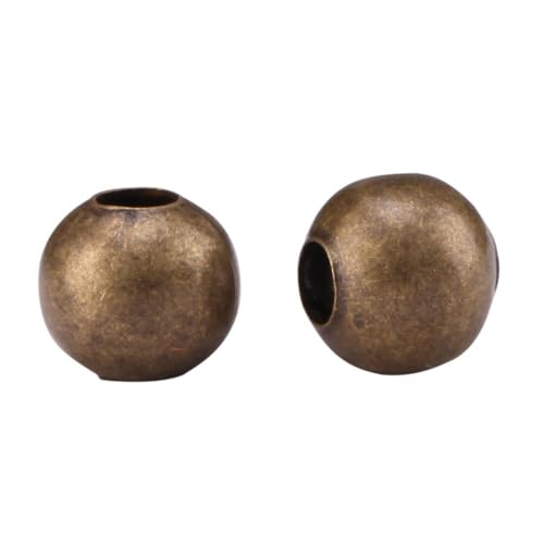 100 cuentas espaciadoras redondas sueltas de bronce antiguo liso de 10 mm (agujero grande de 3,5 mm) para hacer joyas y manualidades CF89-10
