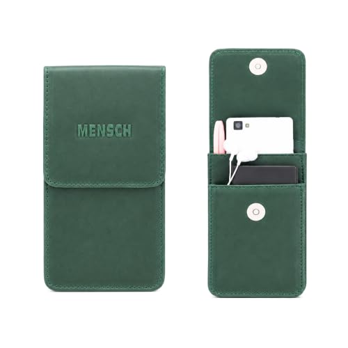 Image of MENSCH Genuine Leather Multifunctional Phone Mobile Pouch Waist Bag with Belt Loop for Accessories, Apple iPhones, Smartphones, Androids Upto 6.7 inch for Daily Use, Travelling for Men & Women (Green)