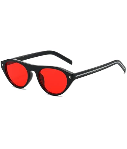 Image of EYLRIM Retro Oval Cat Eye Sunglasses for Women Men Trendy Flat Top Narrow Cateye Shades UV400 Protection