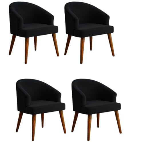 Image of WOODEN SPACE Velvetine Arm Chair for Living Room | Pure Sheesham Wood Legs & Premium Velvet Fabric | Vintage Accent Chair for Home & Office (Black Pack of 4)