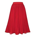 Zando Womens Elastic High Waist Midi Skirt A Line Maxi Skirt Casual Flowy Long Flare Dress Chiffon Swing Skirt for Women Red Largre