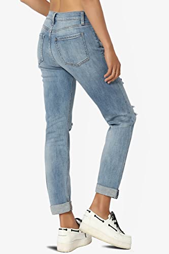 TheMogan Women's Distressed Destructed Washed Denim Mid~High Rise Relaxed Boyfriend Jeans4