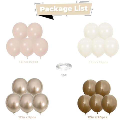 Image of Brown Beige Gold Balloons Blush Neutral Tan Sand White Champagne Latex Balloon 50pcs 12inch Retro Apricot Cococa Coffee Helium Balloons for Bear Boho Birthday Baby Shower Party Decorations