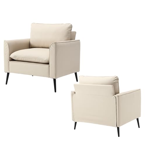 Sillón moderno beige con estructura de madera miniatura 7