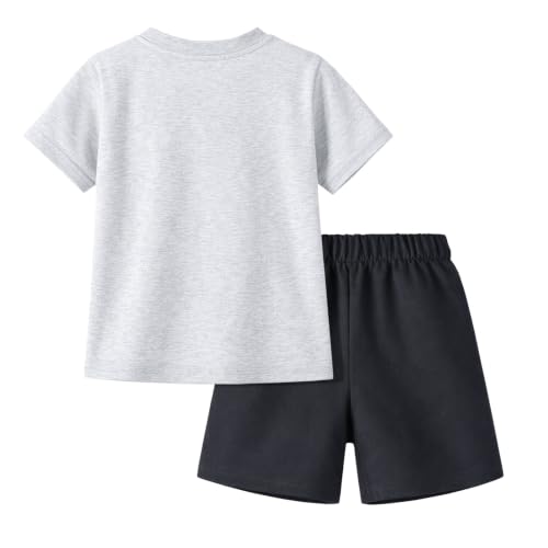 Image of HILEELANG Toddler Boy Summer Outfit Set 2 Piece Short Sleeve T Shirt and Short Soft Breathable Cotton Clothing Sets 2-7T