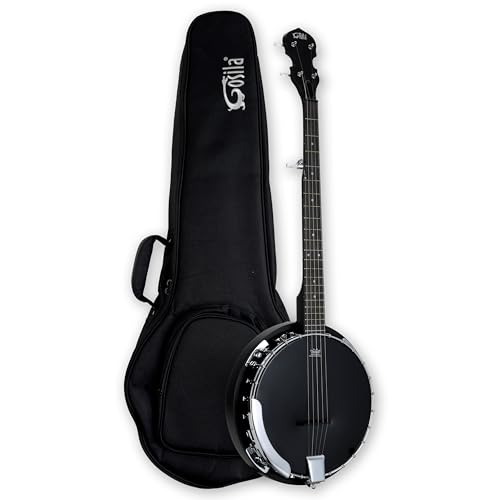 Gosila 5 String Full Size Acoustic Electric Banjo Solid Back Remo Ebony Black Top Sapele Body Material Sapele Back Material Type Okoume Neck Material Type