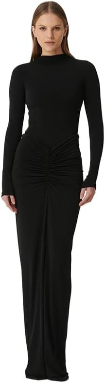 Womens Sexy Maxi Dress Long Sleeve Ruched Bodycon Turtleneck Club Party Casual Wedding Dresses