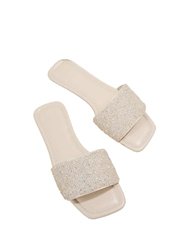 Image of GORGLITTER Women's Sparkly Jeweled Flat Sandals Dressy Open Toe Glitter Shiny Slippers Slip-on Shoes