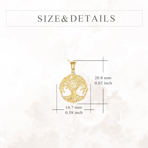 KECHO 14K Solid Gold Tree of Life Necklace Witches Knot Pendant 14K Real Gold Wiccan Jewelry Goth Gifts for Women4