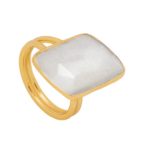 Bague réglable Stardust blanc en pierre de lune plaqué or